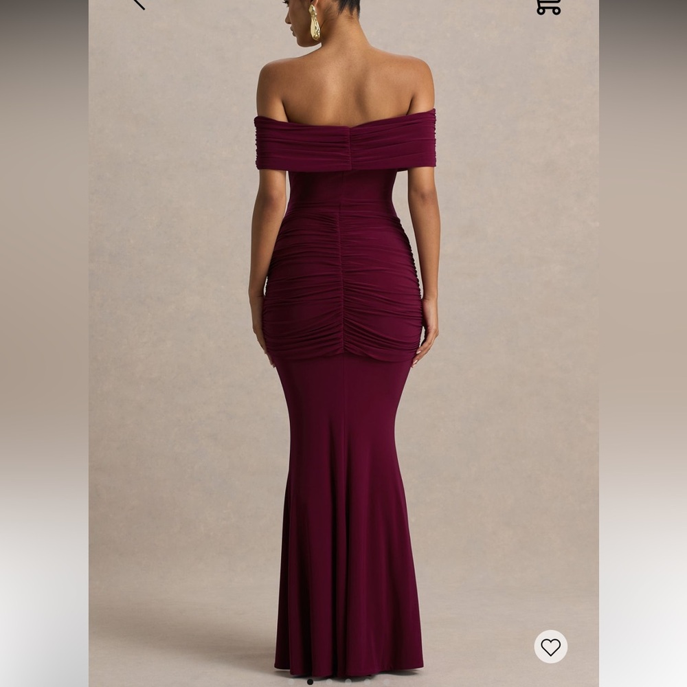 Off-Shoulder One-Shoulder Burgundy Evening Gown - Picture 2 of 3